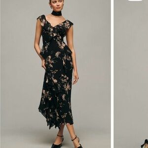 Reformation  Black Dress with Ruffle Details